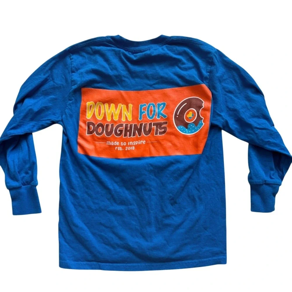 Youth Long Sleeve T Shirt Down For Doughnuts Made To‎ Inspire Blue Small